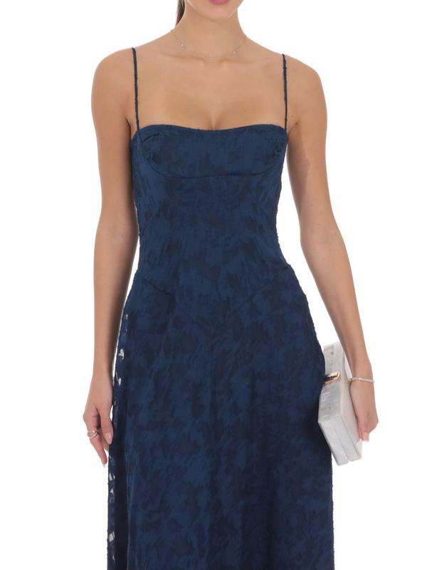 Lucy In The Sky Burnout Lace-Up Maxi Dress in Navy