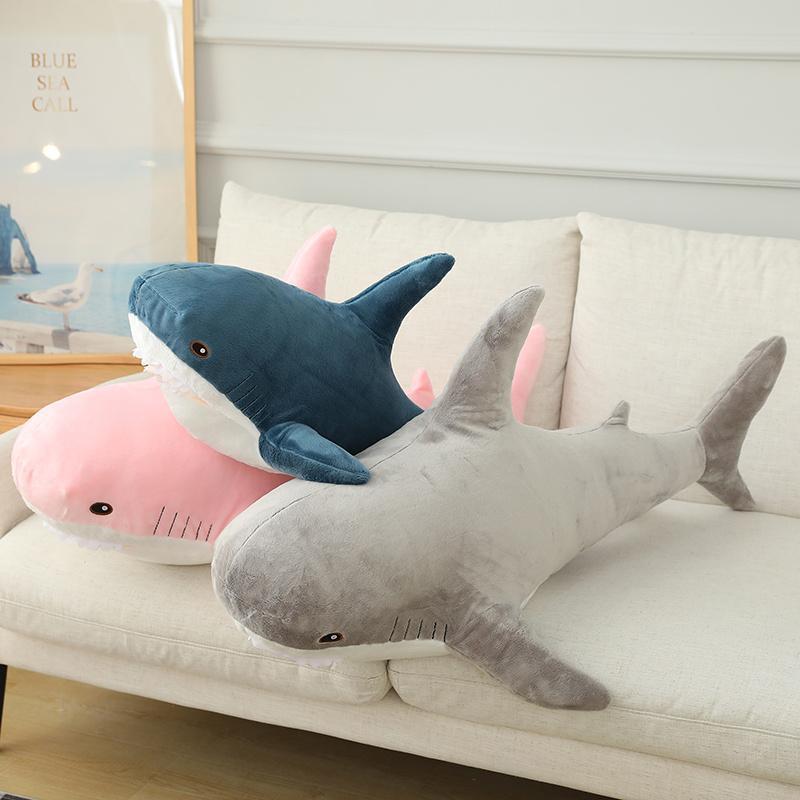 Simulated Shark Sea Creature Blue Pink Grey Fish Toy  Super soft Dolls Cartoon Pillow Bed Decor Birthday Gift for Girls Boys