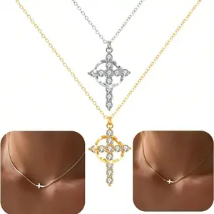 4pcs Couple Cross Necklaces Set 2 Gold & 2 Silver Matching Necklaces for Him & Her