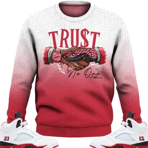 2025 Fire Red Black Tongue 5s Sweater, Sweatshirt Snake Trust No One Outfits Streetwear Unisex Sneaker Matching Tee