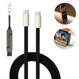 240W SuperCharge 2-in-1 Detachable Charging Cable, 360° Rotating Invisible Stand, Zinc Alloy & Silicone Type-C Cable, Compatible with Apple & Samsung Devices, Ideal for Gaming, Office and Car Use