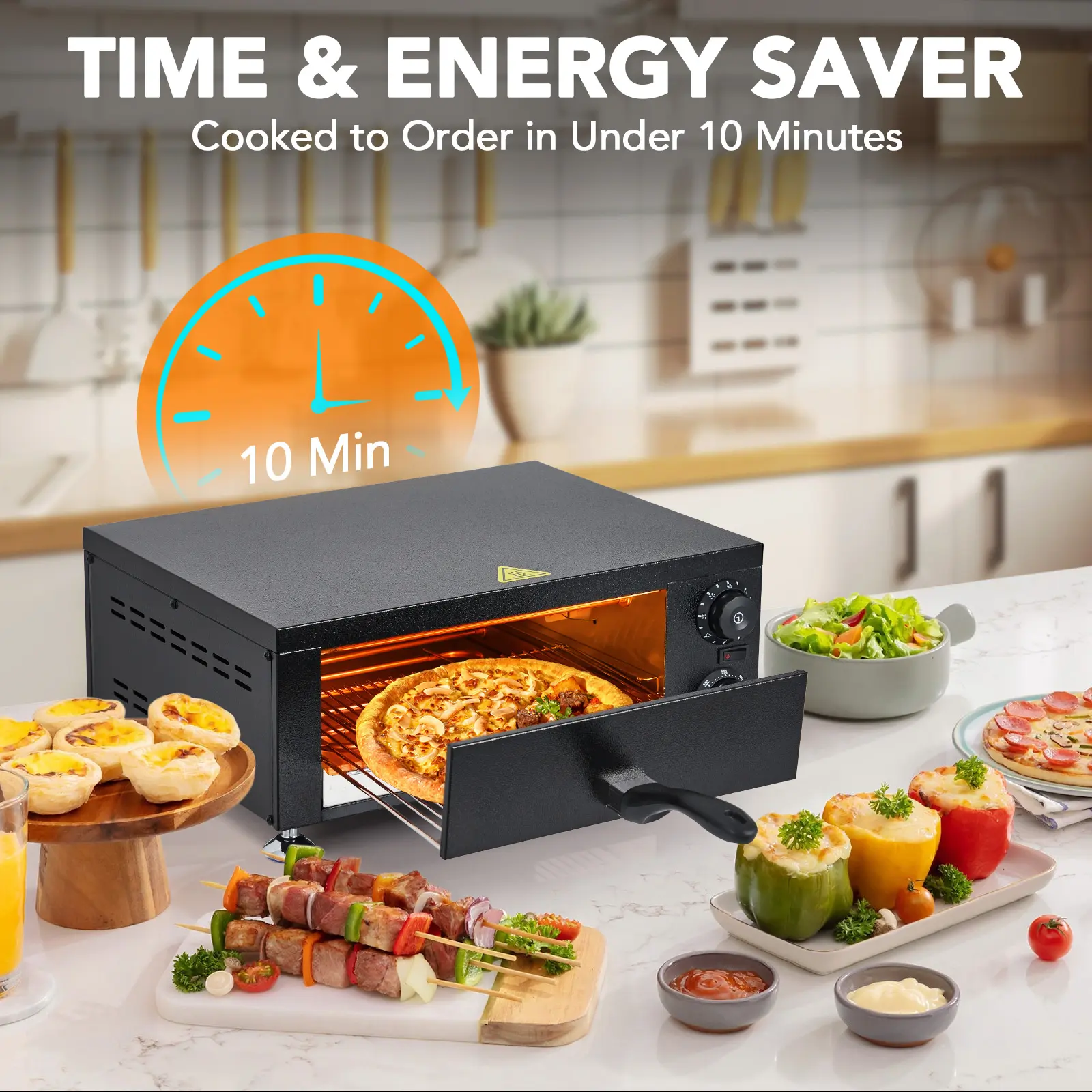 Professional Countertop Electric Pizza Oven – 12" Stainless Steel Commercial Pizza Maker with Timer, Fast Baking, Ideal for Restaurants, Food Trucks, Home Kitchens