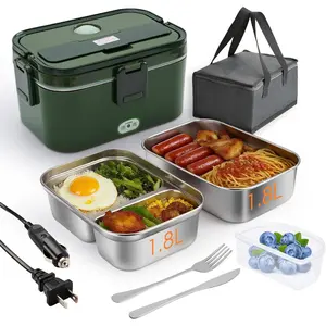 1.8L Portable Electric Lunch Box for Adults, 100W Heated Lunch Box for Men with Removable Dual Container,  Heating  Warmer, 12V/24V/110V for   Office lonchera electrica portatil