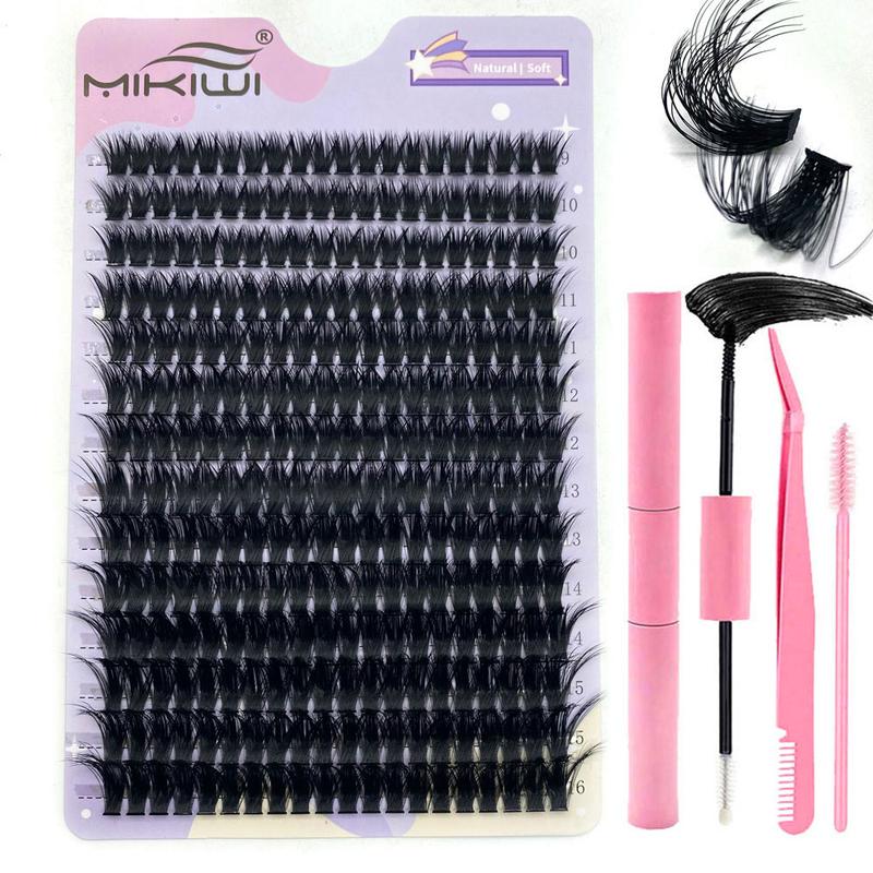 DIY Lash Clusters Kit - soft fluffy Black Thin Long-Lasting Lashes with glue Remover & tweezer for Beginners Easy At-Home Application - Eyelash Set
