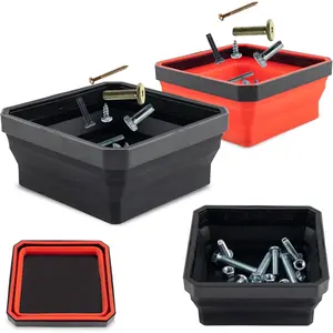 Collapsible   Tray Set, 4.5" Square  Foldable Bowls With  Base, Ideal For Screws, , Nuts, Washers, Pins, And Small Metal  (Red/Black,2Pc)