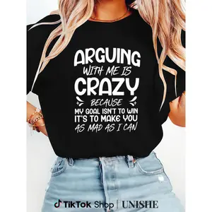 Humorous Statement Tee – Short Sleeve Shirt Featuring "Arguing with Me Is Pointless" Quote, Machine Washable
