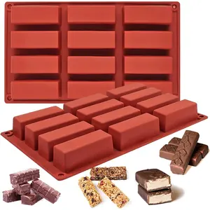 2 Pieces Cereal Bar Molds, 12-Cavity Butter Molds, Rectangular Silicone Candy Molds, for Baking Energy Bars, Chocolate Bars, Protein Bars, Ganache, Brownies, Cheesecake, Cornbread, Pudding