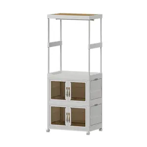 Mobile Wardrobe Clothes Organizer with Haging Rod & Cabinet Clothing Storage Shelf Large Capacity Wardrobe Closet Rack for Bedroom Living Room