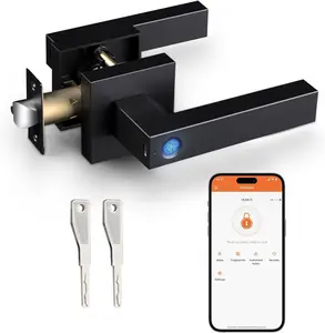 Probrico Fingerprint Door Lock, Biometric Door Knob with Smart Lock, Keyless Entry Door Handle Lock with App, Black Square Electronic Smart Door Lock for Bedroom,Apartment,Office,Front Door