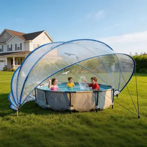 16 Foot Retractable Pool Cover - PVC Film Fiberglass Rod Pool Fence, Outdoor Swimming Pools Accessories,Blue