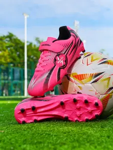 Youth Sporty Football Shoes, Safe Comfortable Fashion Velcro Long Studs, PU Leather Rubber Sole, Medium Width, All Seasons