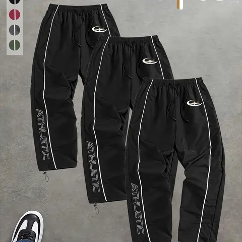 Men's Sporty Jogger Pants, Loose Fit Striped Design, Elastic Waist with Pockets, Casual Street Style, Suitable for All Seasons, Sports Jogging Wear, Athleisure Casual Bottoms