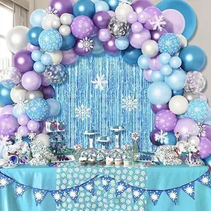 162PCS White Blue Purple Confetti Balloons Garland Arch Kit Winter Girl Baby Birthday Party Decorations