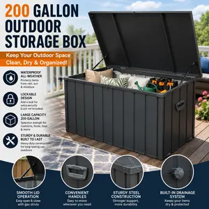 Elon 200 Gallon Large Deck Box for Outdoor Storage| Heavy Duty Resin Patio Storage Bin with Lockable Lid| Waterproof Sun Shelter for Cushions, Garden Tools & Pool Toys| Dark Gray
