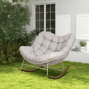 Outdoor Rocking Chair E-Coated Rocking Chair with Cushion Outdoor Rocker Recliner Chair for Patio Porch Garden Backyard Comfy
