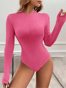 Women's Long Sleeve Slim Fit Bodysuit Top, Solid Round Neck Casual Wear, Comfortable & Stylish Design, Perfect for Daily Use, Womenswear, Everyday, Piece
