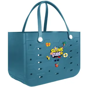 Extra Large Capacity Rubber Beach Bag for Women & Men - Stylish Water-Resistant Sandproof EVA Tote Bag 17.9" x 12.8" x 8.5" for Vacation Travel