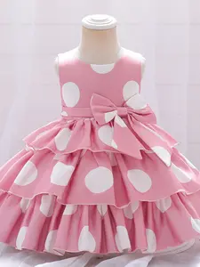 Baby Girl Clothes Infant Christening Cocktail Toddler Baptism Pageant Birthday Party Dot Bow Layered Ball Gown Princess Polkadot Dress for all Season 7 Months to 6 Years