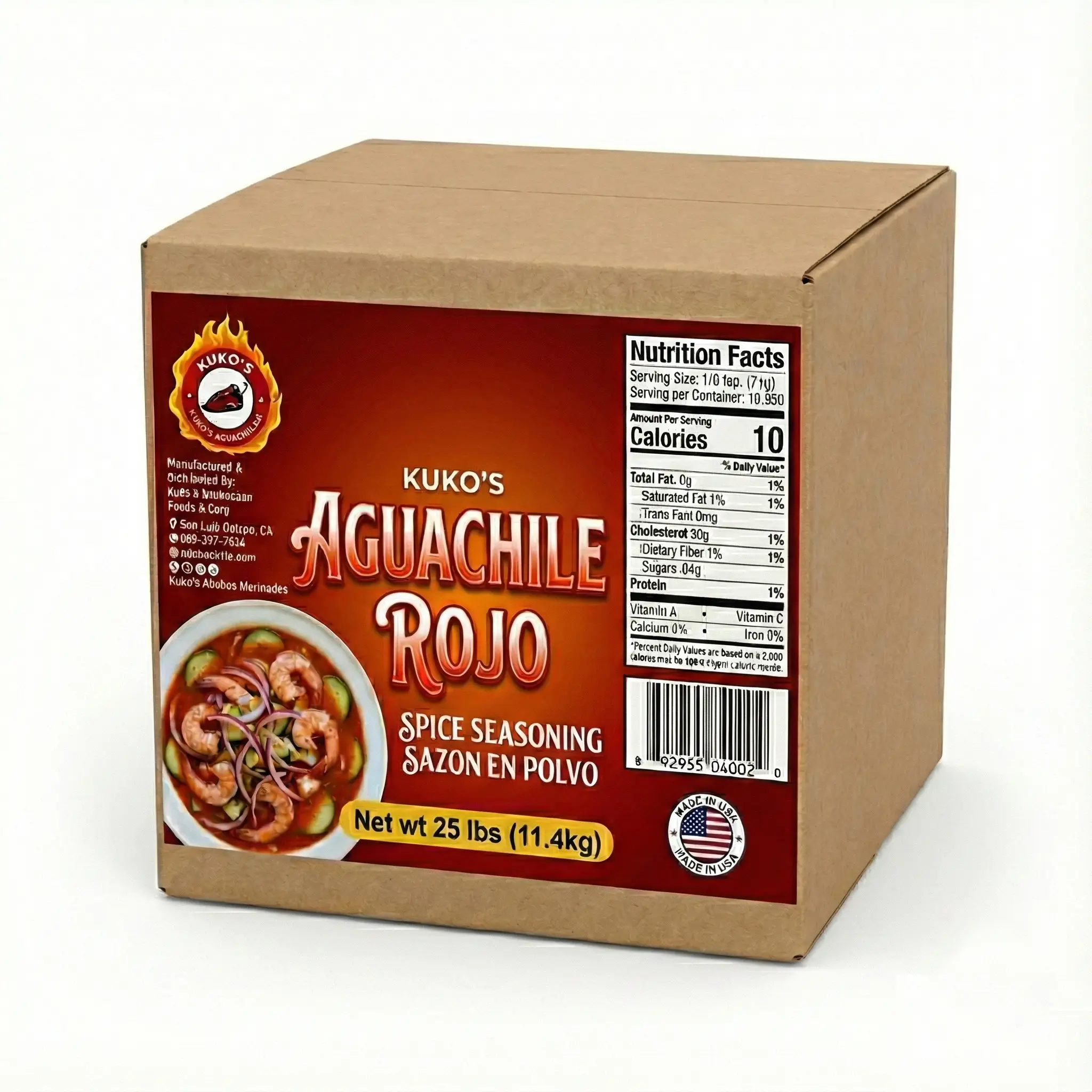 KUKO'S Aguachile Rojo Spice Seasoning - Fiery Smoky Tangy Flavor for Spicy Lime-Marinated Shrimp Tostadas - 25 lbs Bulk Pack