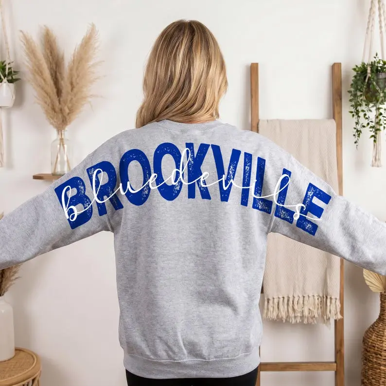 [PLS NOTE] Personalized Sports Team Crewneck, Custom Varsity Letter Sweatshirt, Game Day Outfit, Large Back Graphic Team Name, Hockey Mom Sweatshirt