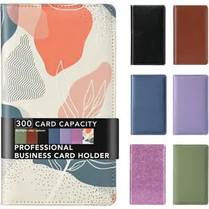 Leather Professional Business Card Holder Organizer Book - 300 Card Capacity Premium PU Folder with Soft Cover, Name Card Credit Cards Binder for Men/Women, Desert Leaf