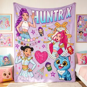 K-Pop Devil Hunter Anime Flannel Blanket, Colorful Star Sword Art Soft Cozy Lightweight Throw for Adults Kids, Bedroom Sofa Birthday Gift