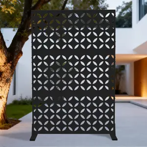 Freestanding Metal Privacy Divider with Laser Cut Art Design, Weatherproof Steel Outdoor Partition for Patio Pool Backyard Decor, Modern Landscape Fence in 3 Colors & 3 Styles