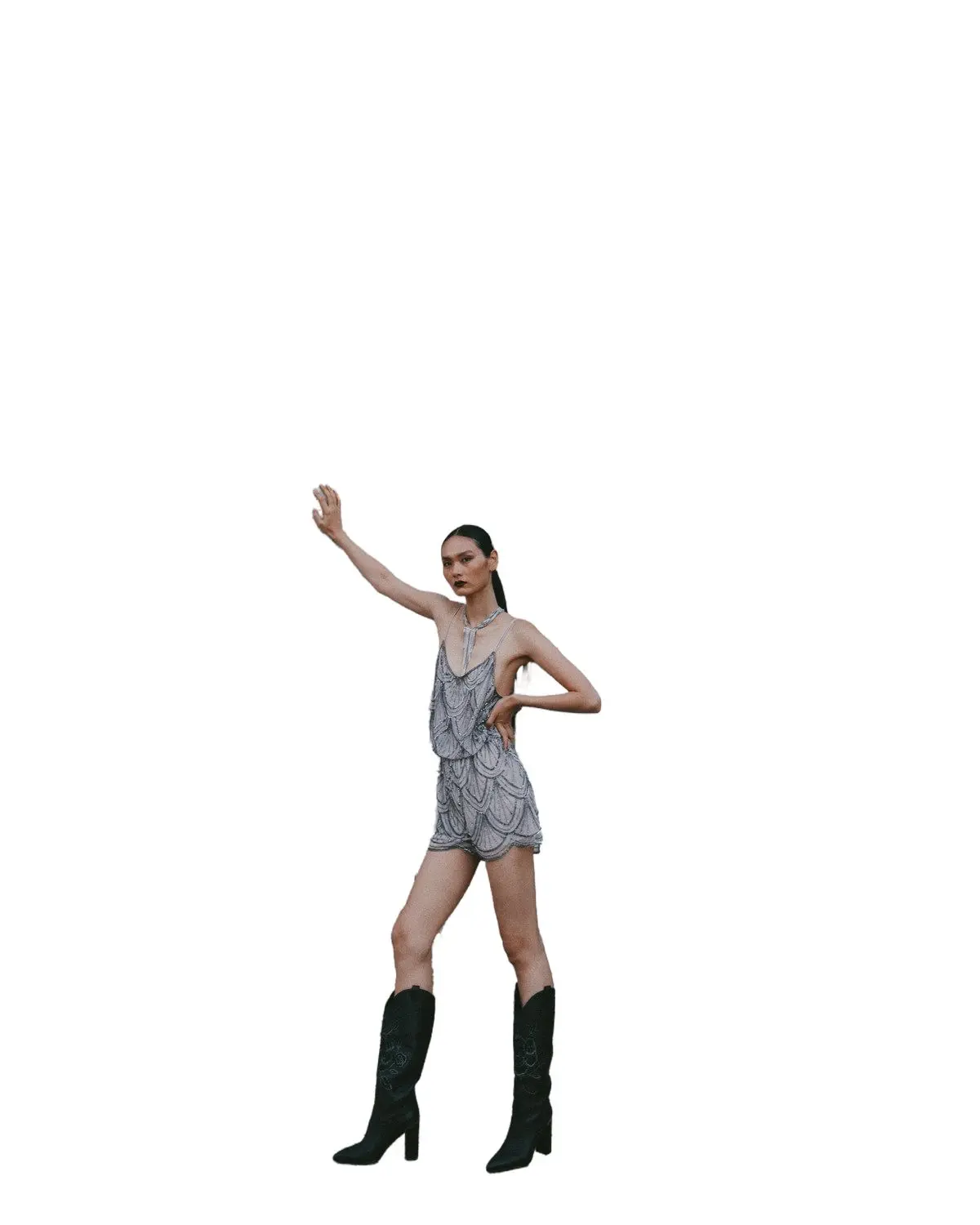Angie Women's Beaded Sleeveless Romper - B5251-Asis Silver