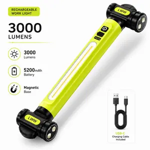 LWW High Lumens Magnetic Underhood Work Light - 3000LM Rechargeable LED Bar, 5200mAh Detachable Battery, Dual Magnets & Hook, Water Resistant EDC Rechargeable Flashlight for Garage, Emergency Job Site Lighting, Magnetic Flashlight