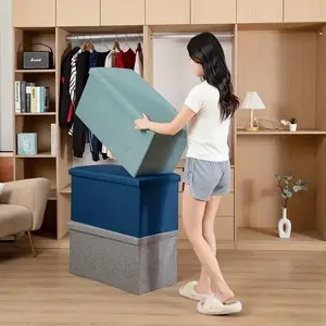 Fleece-lined Storage Stool - Large Capacity Hidden Shoe Cabinet with Storage Compartments, Footstool for Living Room and Entryway - Thickened Fabric Covering, Space-Saving Furniture