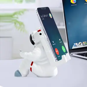 Cute Astronaut Phone Holder for Desk, Resin Spaceman Desktop Stand, Universal Cartoon Mobile & Tablet Bracket for Home Office
