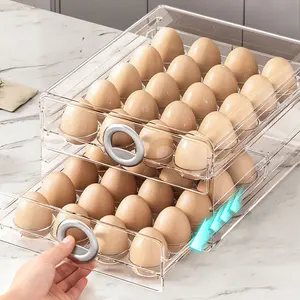 New 40-Grid Dual-Layer Egg Storage Box, Kitchen Simple Refrigerator Egg Freshness Container, Drawer-Type Egg Holder, Refrigerator Egg Tray, Egg Organizer