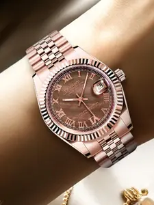 Women's Elegant Rose Gold Fashion Mechanical Watch, Analog Mechanical Watch, Fashion Watch with Calendar Feature for Party, Daily Clothing Decor, Trendy All-match & Exquisite Watch for Birthday Gift with Box