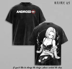 Android 18 DBZ Anime Graphic Tee Vintage Washed Heavy Cotton Oversized Streetwear Shirt for Men Women Japanese Manga Casual Pop Culture Otaku Cosplay Retro Top Premium Quality Everyday Clothing Trending Apparel Best Gift For Fans Cool Aesthetic Merch Top
