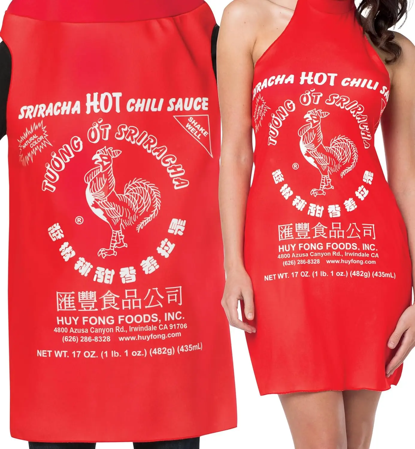 Sriracha Tunic (4625) & Sriracha Dress (4626) Couple Halloween Costume, Men and Women, One Size Fits Most Adults & Women's Size 4-8