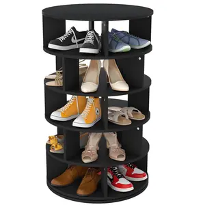Rotating Shoe Rack, 5-Tier Wood Shoe Organizer for Closet, 360° Spinning Shoe Rack Tower Space-Saving Storage Shelf Wooden shoe cabinet