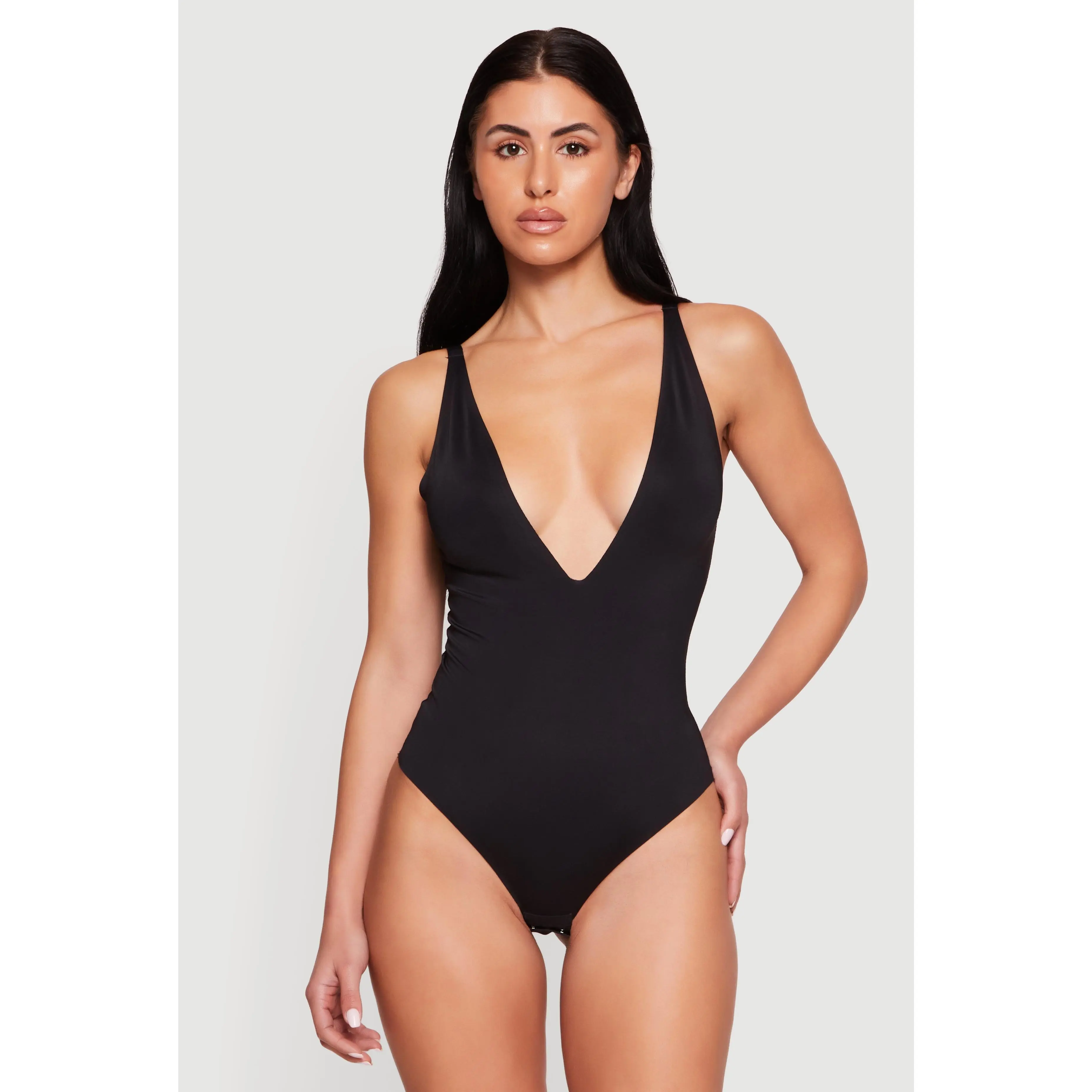 Plunge Convertible Strap Thong Shapewear Bodysuit