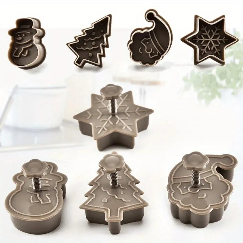 Christmas Cookie Mold, 4 Counts/set Creative Press Cookie Mold, Kitchen Baking Tools, Cookie Mold for Home Kitchen Baking House