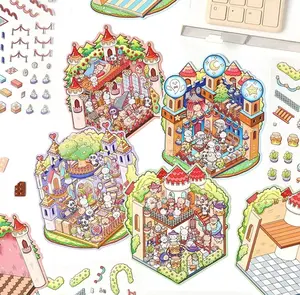 Castle Collection - 3D Miniature Landscape Sticker Scene - 12 Pieces per Pack: 4 Backgrounds + 8 PET Sticker Sheets)