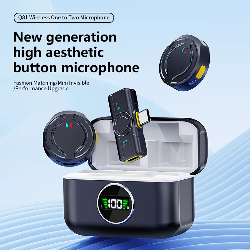Q81 Dark Blue Wireless Lavalier Microphone for iPhone iPad Android With Charging Case