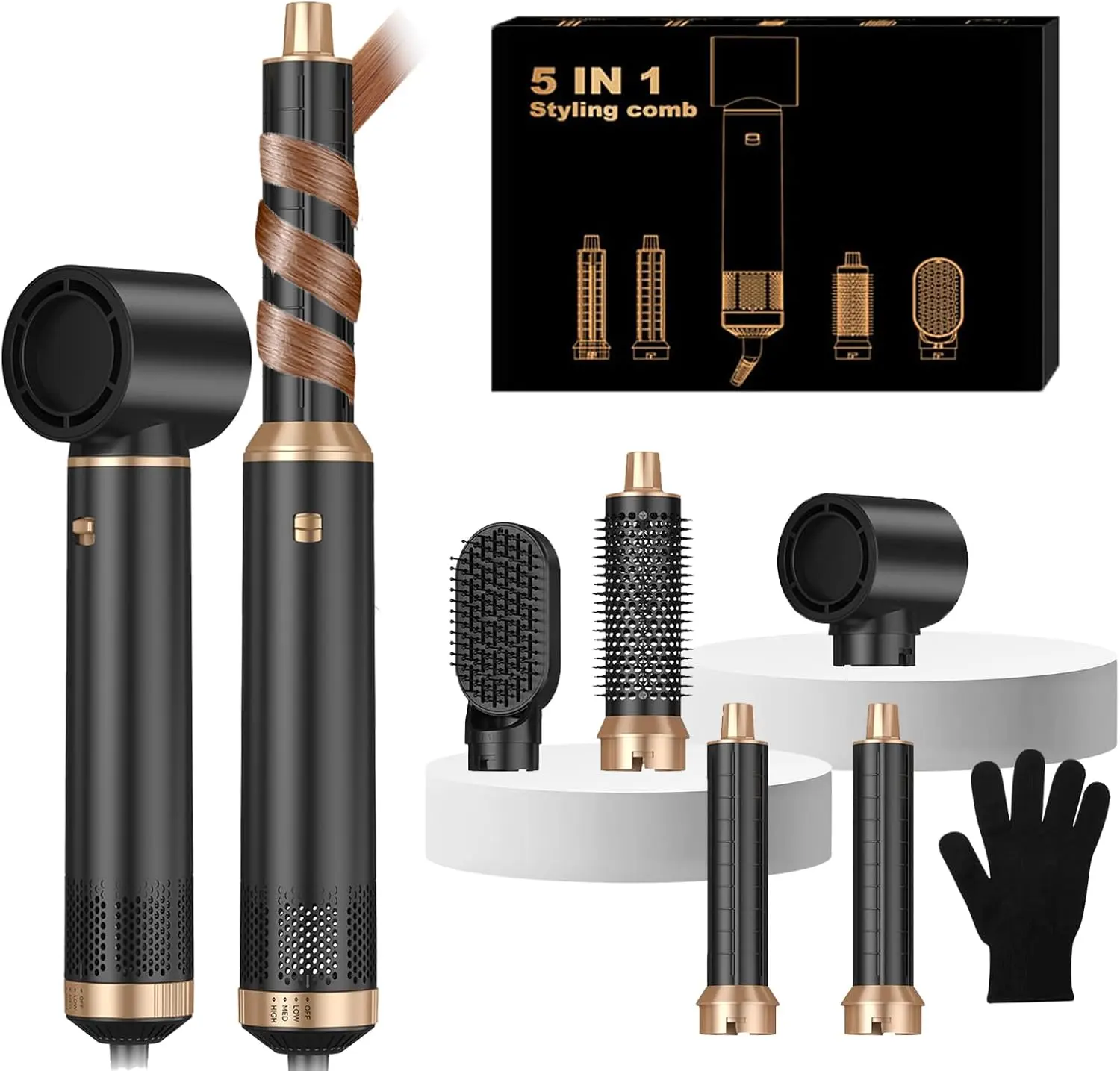 Blow Dryer Brush 5 in 1, Negative Ion Hair Dryer Brush Set Upgrade Hot Air Brush Air Styler Curling Wrap Air Curler, Curling Iron Hair Styling Tools As A Gift for Straight/Curl/Drying/Smoothing