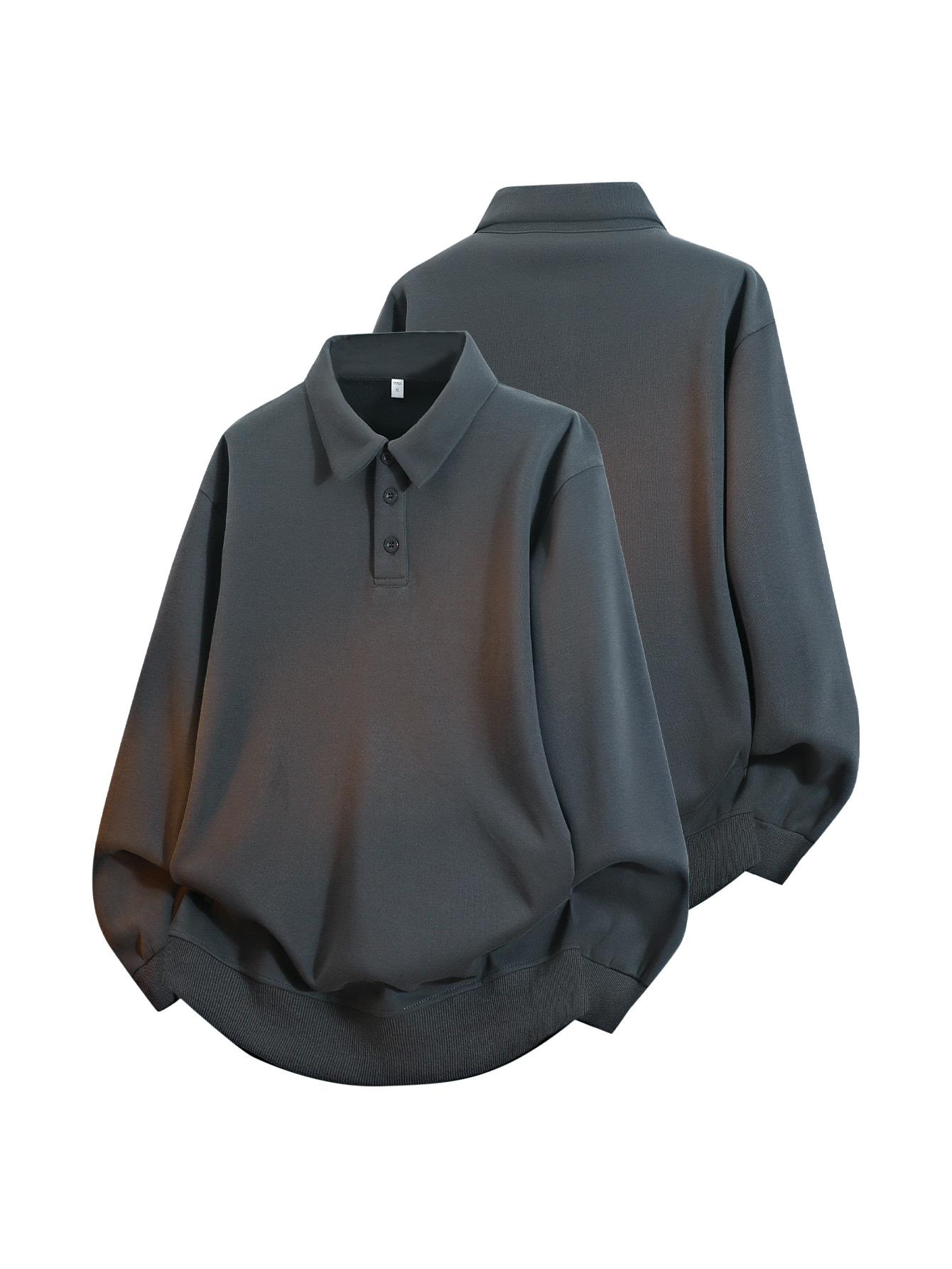 CCCMAI Men's Regular Fit Casual Comfy Long Sleeve Half Button Turn-Down Collar Polo Shirt for Spring Fall Breathable Fashion Solid Tops Menswear Plain