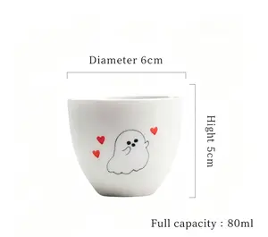 AA5.Cute Devil Ghost Ceramic Tea Cup | Hand-Painted Underglaze White Porcelain Master Cup