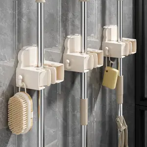 2 pcs Bathroom Mop Holders, Wall-mounted and Drill-free, Heavy-duty and Stable without Falling, Multifunctional Bathroom Storage Rack