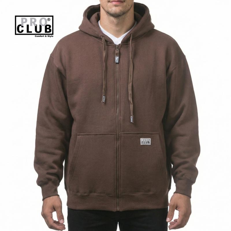 PROCLUB Men's Heavyweight Full Zip Fleece Hoodie Pro club Slash Pockets Casual Warm Heavy Plain Cotton Hip Hop