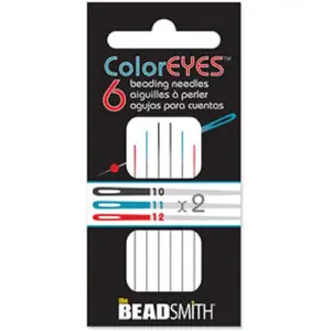 Coloreyes Beading Needles Assortment 6/Pkg-Black #10, Blue #11, Red #12