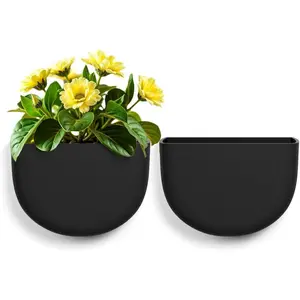 2 Pack Wall Hanging Planter Pots for Indoor and Outdoor Plants, 7 Inch Half-Moon-Shaped Plastic Wall Mounted Succulent Planters (Black)