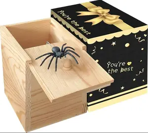 Original Spider Prank Box – Wooden Prank Toy & Jump Scare Prank Gift with Hidden Gift Card Compartment, Realistic Jumping Spider Surprise, Funny Gag Toy for Kids, Adults, Parties & Office Fun