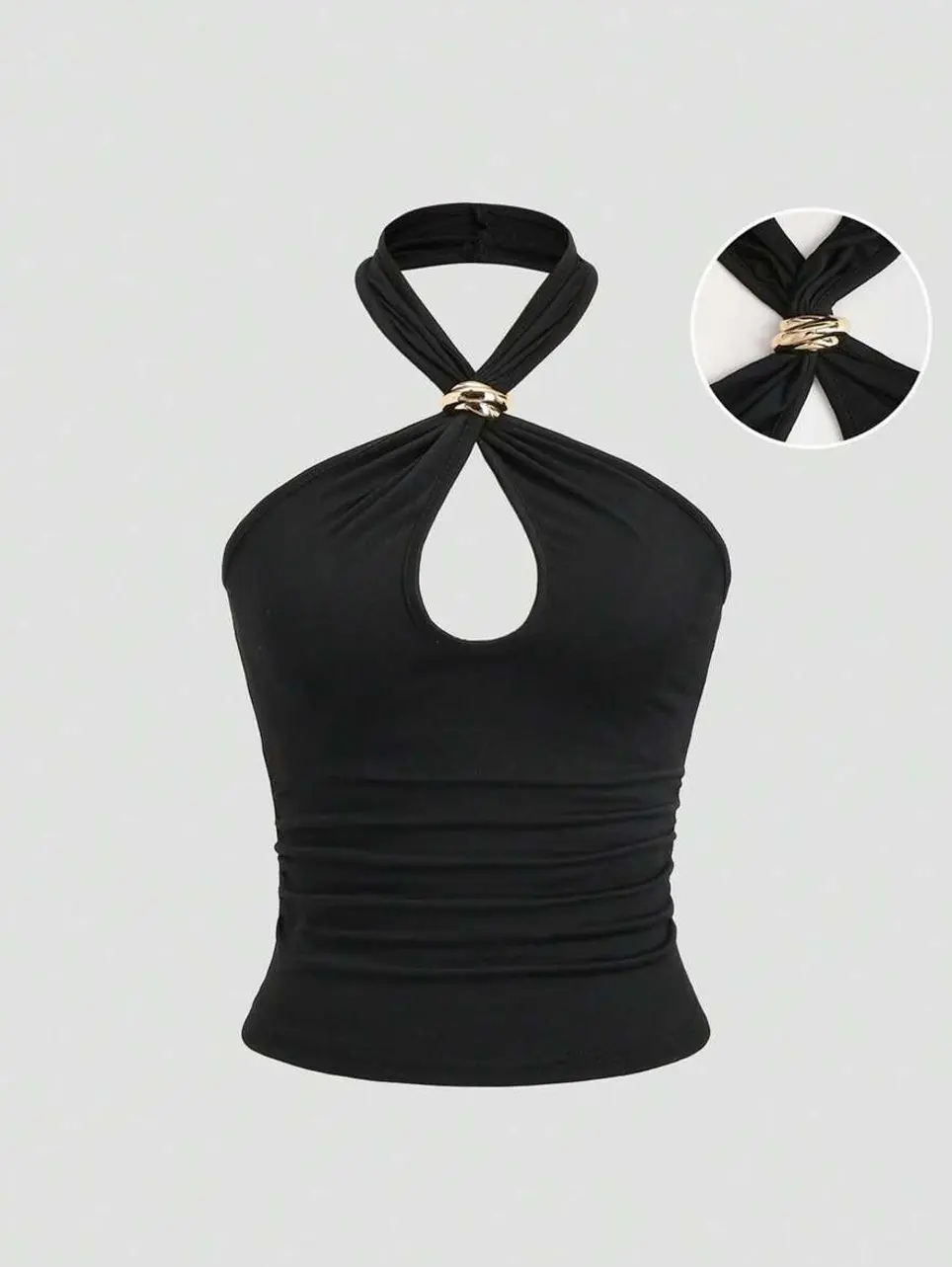 Sexy Backless Solid Color Metal Decor Fitted Crop Top, Chic & Stylish