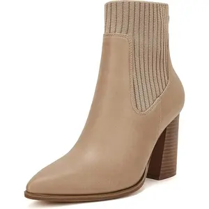 Coutgo Women's Ankle Boots Sock Booties Pointed Toe Chunky Stacked High Heel Knit Chelsea Winter Dress Booties Shoe Rubber Sole Comfortable Walking Shoes